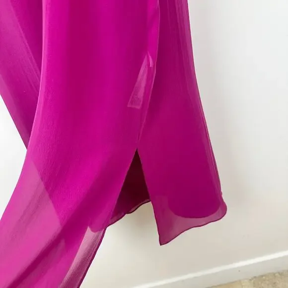 Eileen Fisher Sheer Silk Georgette Boat Neck Sleeveless Midi Dress Sangria L NWT Midi